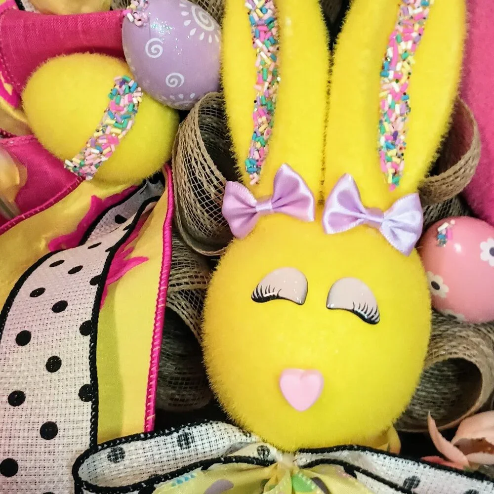 Easter Wreath for Front Door, Flocked Bunny Wreath, Easter decoration, Spring
